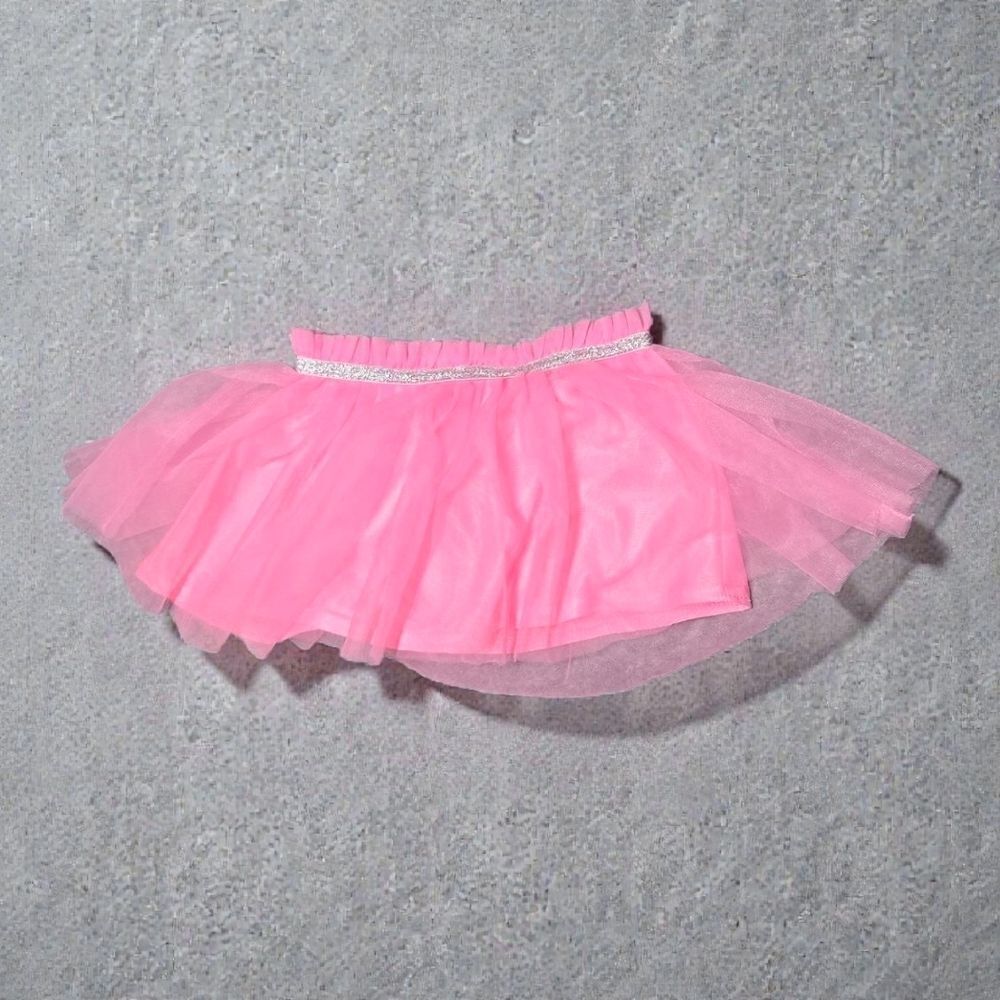 Baby Girls 12M Neon Pink Glitter Tutu Skirt Tulle Overlay Built-In Diaper Cover